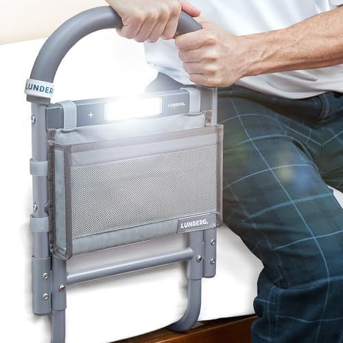 Lunderg Bed Assist Rail for Seniors with Motion-Activated Light & Storage Pocket - Easy to Install Bed Rails for Elderly Adults Safety & Post-Surgery - Helps Reduce Falls & Support Independence