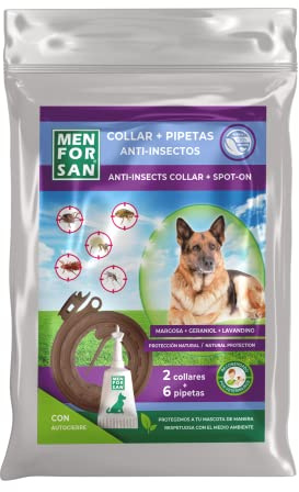 MENFORSAN Pack Mix de Collares y Pipetas Anti-Insectos para Perros, Incluye 2 Collares y 6 pipetas, en Bolsa autocierre