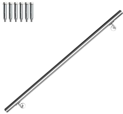 Gimisgu Pasamanos de acero inoxidable, pasamanos para escaleras, pasamanos de pared, escaleras para interiores y exteriores, barra con soporte y tapas, diámetro de 42 mm, longitud: 120 cm