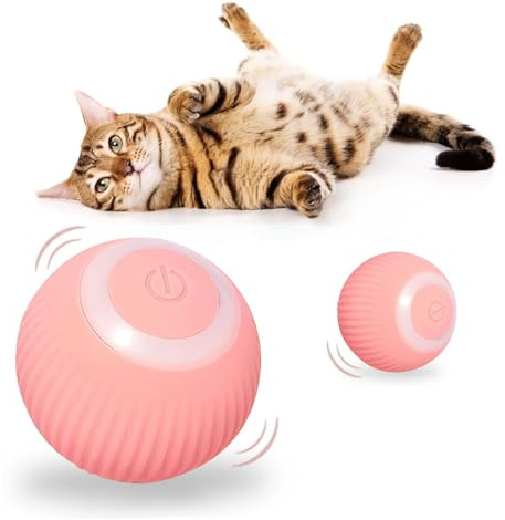 HENGBIRD Palla Automatica per Gatti Con Luci a LED, Giocattolo Interattivo, Power Ball 2.0, Pallina Automatica (Rosa)