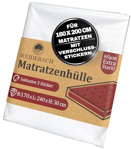 WEIDEBACH® Custodia Protettiva materasso, Robusto Coprimaterasso Singolo, Taglia 160 X 200 Cm, Sacco Porta Materasso Adatto Anche Per Trasporto, Coprimaterasso in Plastica, Anti Odori E Umidità