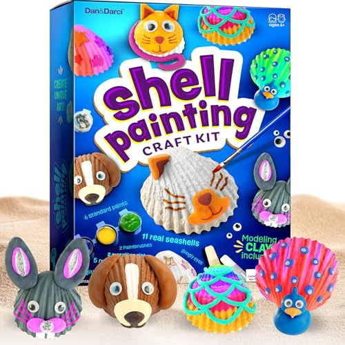 Dan&Darci Kids Sea Shell Painting Kit - Arts & Crafts Easter Gifts for Boys and Girls - Craft Activities Kits - Creative Art Activity Gift Toys for Age 6, 7, 8, 9, 10, 11 & 12 Year Old 8-12