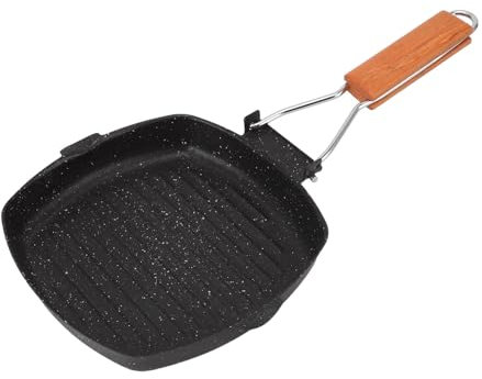 HERCHR Grill Pan Griddle, 7.8 x 7.8in Non-Stick Cast Iron Square Skillet for Steak, Carbon Steel Ridged Frying Pan for Meat, Fish, Bacon and Vegetables