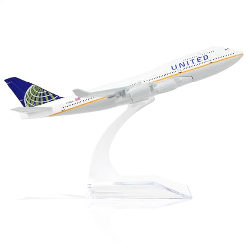 QIYUMOKE United747 1/400 – Cast Metal flygplansmodell – Boeing747 legering flygplansmodell – 747 modellnivå med stativ (15 cm lång) Gåvor till flygentusiaster,