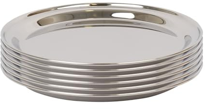 Argon Tableware 25.5cm Serving Platters - 6 Pack - Stainless Steel Chrome Dinner Tray Round Tray Plate Small Appetizer Serving Dishes for Party, Events, Table Service, Snack Platters