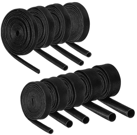 QUARKZMAN Guaina Intrecciata Cavi Isolanti, 1m-2/3/4/5/6/7/8/10/12Mm ID Nero, Guaina Fibre Vetro Rivestita Silicone Alta Temperatura per Avvolgimento Cavi Protezione Automobilistico