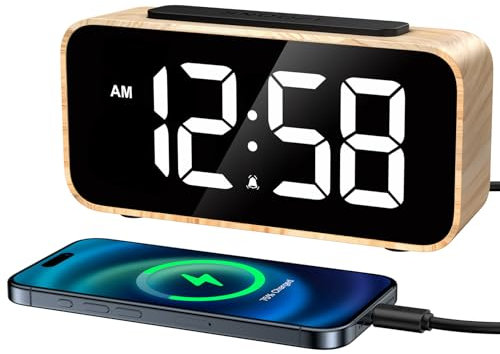 GOLOZA Digital Alarm Clock for Bedrooms, Digital Clock with LED Display, 0-100% Brightness Dimmer, Adjustable Volume, Dual Alarm, 12/24H, Snooze, Power-Off Memory, Small Desk for Bedside