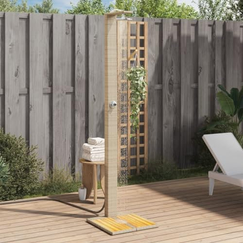 Toshilian Douche de Jardin, Douche de Piscine Extérieure Douche d'extérieur Beige 50x55x224cm résine tressée Bois Acacia
