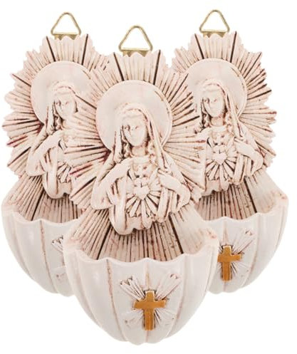 DECHOUS 3pcs Resin Holy Water Font Lady of Grace Catholic Wall Decor for Home Office and Entrance Unique Religious for First Communion Confirmation
