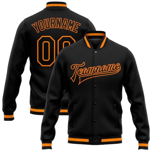 Generisch Herren Baseball Jacke Personalisierte Baseballjacke Oversize Bomberjacken College Jacke Langarm Baseballjacken Teenager Individuelle Namen Nummer Teamnamen (5-Orange)