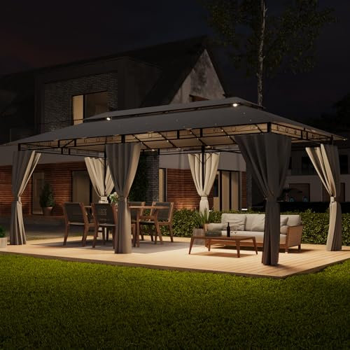 TRIUMPHKEY Pavillon 3x6 Wasserdicht Stabil Winterfest,Garten Pavillion,Plane Gartenpavillon,Metallrahmen Pavillon,Patio Gazebo,Grau