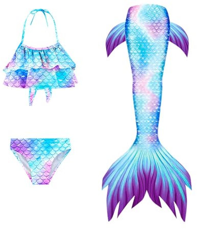 EYNMVR meerjungfrauenflosse mädchen,meerjungfrauenflosse,meerjungfrau Kleid,Mädchen-Meerjungfrau-Badeanzug, Hot-Spring-Badeanzug, geeignet für Mädchen mit Einer Körpergröße Dunkelblau 12-13 Jahre