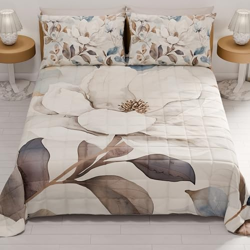 PETTI Artigiani Italiani - Copriletto Matrimoniale Estivo 260x270cm 100 g/m² Double Face, Trapuntino Matrimoniale Primaverile, Trapunta Leggera, Floreale 16, 100% Made in Italy