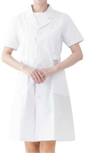 MODSGUE Blouse de laboratoire blanche pour femme - Manches courtes - Costume de médecin - Manteau d'apothicaire - Avec poches - Blouse de travail boutonnée - Longueur genou - Uniforme médical, Blanc