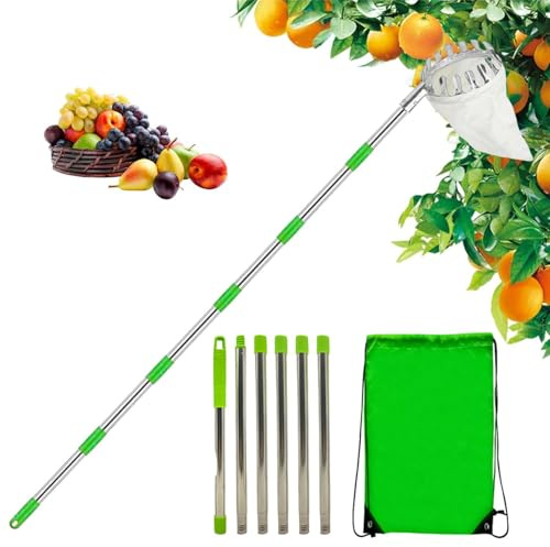 Recolector de frutas – Duradero, ajustable, fácil agarre | Poste de cesta de cabeza para recolector de frutas, herramientas de jardinería agrícola, equipo portátil de recolección de alta altitud