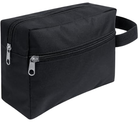 XYGK Toiletry Bag for Women and Men, Waterproof Nylon Medium Travel Wash Bag with Handle,Portable Toiletries Cosmetic Organizer Bag,Gym Shaving Shower Bathroom Bag-(Medium,Black)