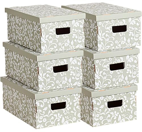 Lavatelli Set 6 Scatole Portaoggetti in Cartone, Grande Organizer con Coperchio per Armadio e Trasporto, Ideale per Trasloco, vestiti e scarpe 29x51x20cm