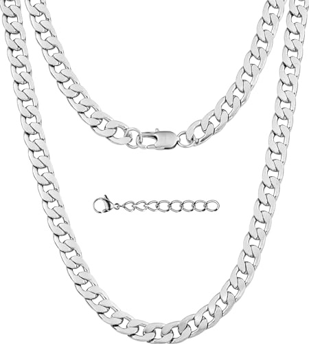 Silvadore Silver Chain Mens Necklace Chain (20 inch) Mens Jewellery Stainless Steel Cuban Link Necklace Sterling Silver Plated - Real Solid Thick Miami Curb Non-Tarnish Waterproof Gift (Pouch)