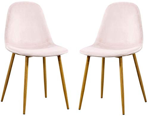 Charles Jacobs 2 x Modern Dining Chairs with Oak Effect Legs - Pink Velvet