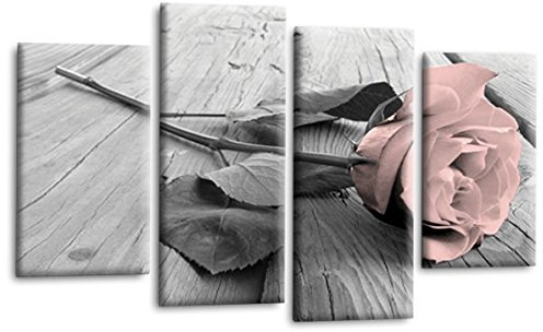 LR Floral Pink Rose Wall Art Picture White Grey Flower Love Home Split Canvas Panel Print