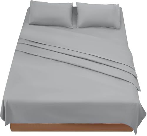 FARFALLAROSSA Lenzuola Matrimoniali 180x190/200 cm - Completo Letto 4 Pezzi in Microfibra Traspirante - Set con Angoli, Telo Sopra e 2 Federe 50x80 - Grigio Chiaro
