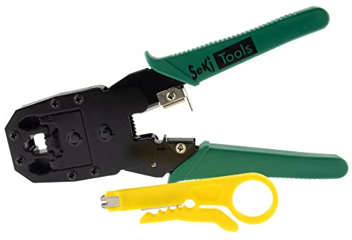 SeKi 17425 Pince à sertir pour fiche modulaire réseau Western RJ11, RJ12, RJ45, 8P8C, 6P6C, 4P4C téléphone et câble réseau
