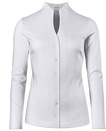 Vincenzo Boretti Blusa, Modern-Fit/Taglio Abbastanza Aderente, Colletto Alto, Jersey - Facile da Stirare Bianco 44