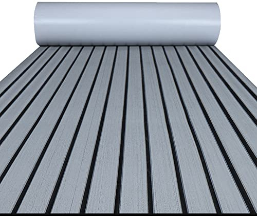 FOCEAN Boat Flooring EVA Foam Boat Decking Faux Teak Marine Flooring Marine Mat Sheet for Motorboat RV Yacht Kayak Surfboard, 94.5''x 47.2'', Grey with Black Lines