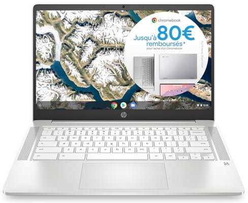 HP Chromebook 14a-na0005sf Ordinateur Portable 14 FHD (Intel Celeron B830, RAM 8 Go, eMMC 128 Go, AZERTY, ChromeOS) Blanc