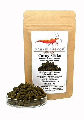 GARNELEN4YOU® Carny Sticks – proteinreiches Hauptfutter für Garnelen, Krebse & Schnecken – Premium Garnelenfutter mit Krill, Artemia & Insekten – nachhaltige Verpackung – Made in Germany – 30 g