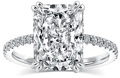 PAFIDDY 4.5CT Stunning Radiant Cut Engagement Ring for Women, S925 Silver AAAAA Grade Cubic Zirconia Promise Wedding Ring (Silver, 7)