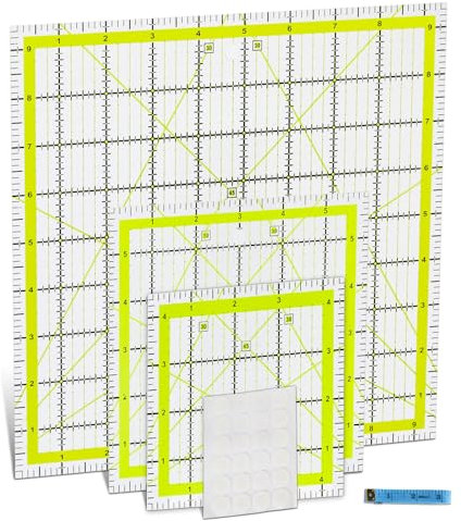 Namner Quilt-Lineale, Patchwork-Vorlagen, Nählineal, quadratische Arcrylic-Quilt-Lineale, 4,5/6/9,5'' Arcrylic-Quilt-Lineale, mit Quilt-Zubehör, Maßband, rutschfeste Griffe
