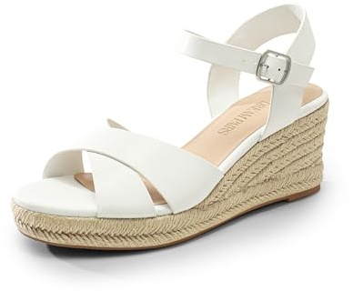 DREAM PAIRS Espadrille Dressy Wedge Sandals, Women's Platform Sandals Casual Summer, Comfortable High Heeled Wedges with Adjustable Buckle,Size 8.5,White-Pu,SDPW2408W