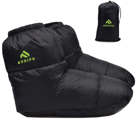 AUDIFU Duntossor varma strumpor ultralätta sovstrumpor för camping, backpacking - lägersovsäck tält ner fotvärmare för män och kvinnor (svart, Large)