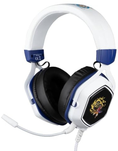 Konix One Piece Casque Gaming Filaire 7.1 pour PC - Haut-parleurs 50 mm - Microphone - Câble USB 2 m - Rétroéclairage - Motif Luffy - Blanc