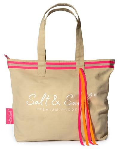 Salt & Sand Tote Bag Damen – Große Canvas Tasche mit Reißverschluss & Innentasche | Stylischer Shopper für Alltag, Shopping & Ausflüge | Beuteltasche Damen – geräumig, funktional & hochwertig