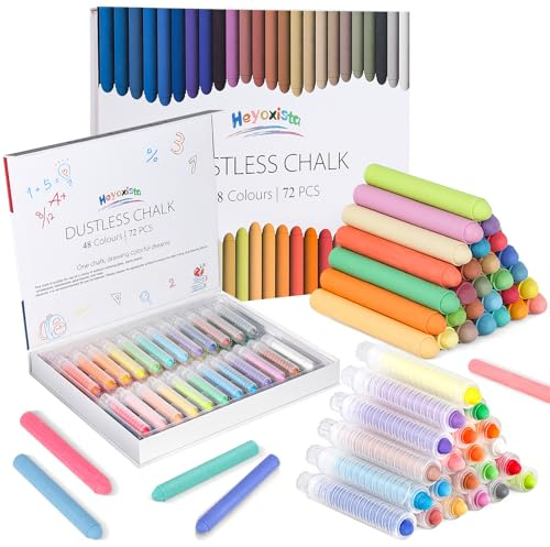Heyoxista Dustless Wet Erase Chalk Set for Kids - 72 Pcs Vibrant Glass Markers with 24 Finger Grips | Non-Toxic Drawing Kit for Windows, Whiteboards & Smooth Surfaces | Removes Easily with Damp Cloth