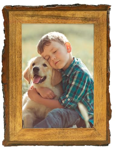 Golden State Art, 5x7 Picture Frame Rustic Brown, Solid Wood Picture Frame with Bark Edges & Real Glass Cover, Display Posters/Photos/Prints 5x7 for Wall Mounting, Farmhouse Decor