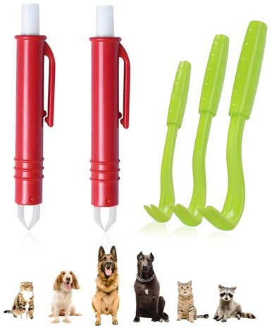 ONEBOOM Zeckenzange Set für Hunde und Katzen,Zeckenhaken in 3 Größen und 2 Zeckenpinzetten,Einfach zu Benutzen，Geeignet Zum Sicheren Entfernen von Zecken bei Haustieren und Menschen-Rot,Grün