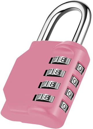 NAGE Padlocks with Code, Combination Padlock for Gym Locker, 4 Digit Combination Lock for School Locker, Outdoor Padlock Weatherproof for Garage, Backyard Fence Gate, Sheds (1P, Pink)