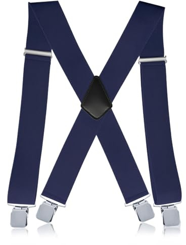 Men's Braces for Trousers with 4 Strong Metal Clips Wide 50mm Adjustable Suspenders Elastic Heavy Duty,X-Style Men's Work Braces for Jeans Overalls Motorcycle Pants and Workwear Durable & Comfortable