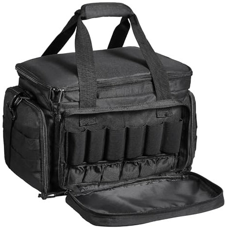 VEVOR Sac de tir pour 4 pistolets, sac de tir tactique avec 3 cloisons amovibles et 6 chargeurs, sac d'arme de poing pour pistolet de chasse en plein air avec bandoulière unique, 37 x 26 x 23 cm, noir