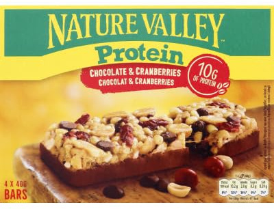 Nature Valley Protein Bar Chocolate & Cranberries, Protein Bar with Chocolate & Berries, Snack for School & Travel, Healthy Snack, Gluten-Free, Pack of 1, 4 Bars