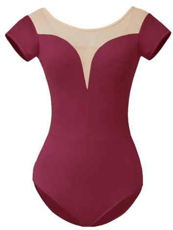 ROYAL SMEELA trikådräkt för dam klassisk dans bodysuit för dam balett trikåer vuxen trikåer dans kortärmad trikåer gym body dans dam bodysuit dansare, Färg: röd, XL