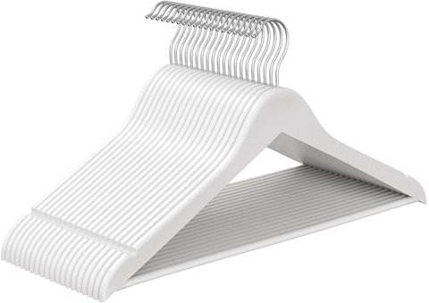 SONGMICS Grucce Appendiabiti Legno, 20 Pezzi, Appendini, Salvaspazio, Scanalature su Spalle, Gancio Girevole a 360°, Legno di Betulla, per Pantaloni Giacche, Bianco Nuvola CRW040W01