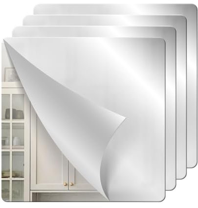 YHTCC 4Pcs Self Adhesive Mirror Tiles, 20 x 20cm Acrylic Mirror, Flexible Mirror Sheets for Wall, Bathroom, Bedroom