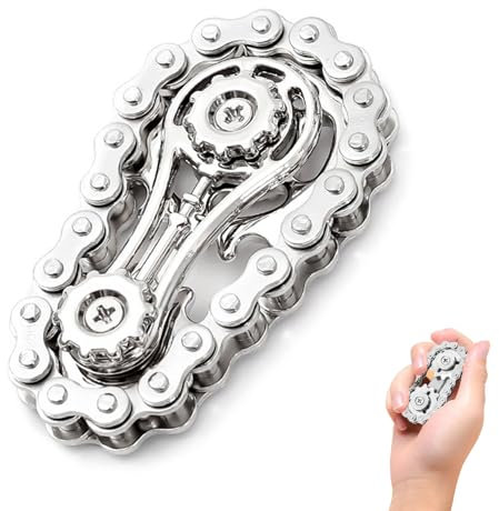 Bike Chain Fidget Toy,Metal Sprocket Chain Fidget Spinner,Sensory Kinetic Hand Roller with Bike Chain gear Design,Anxiety Stress Relief Toys for Adults and Teens,Cool Stuff,EDC (Silver)