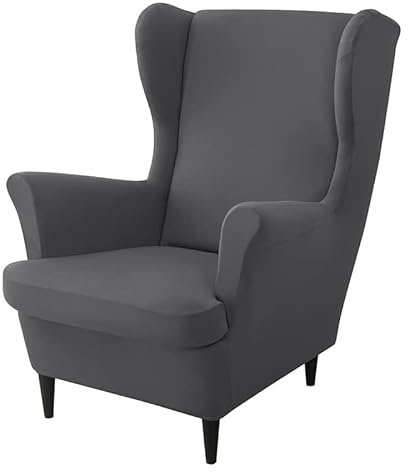 Juego de 2 fundas elásticas para sillas con respaldo de alas con cojín, fundas elásticas de color sólido, protector antisuciedad para decoración de sala de estar