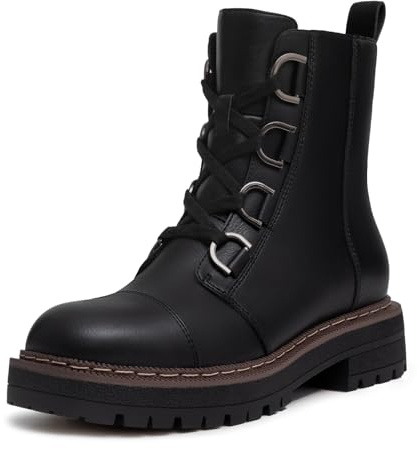 Athlefit Women's Black Combat Ankle Boots Platform Chunky Low Heel Boots Fashion Lug Sole Lace Up Booties Size 6.5