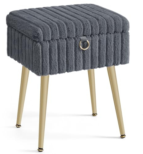 SONGMICS Schminktisch-Stuhl, Hocker mit Stauraum, Schminkhocker, Fußhocker, Metallbeine, gepolstert, verstellbare Füße, Wohnzimmer, Schlafzimmer, Ankleidezimmer, schiefergrau LOM505GZ02